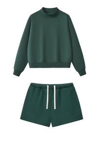 Women Loose Set:Mock Neck Sweatshirt + Shorts