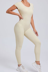 Women Short Sleeve Backless Tight One-Piece Quick Dry Hip Lifting Sports Fitness Yoga Bodysuit