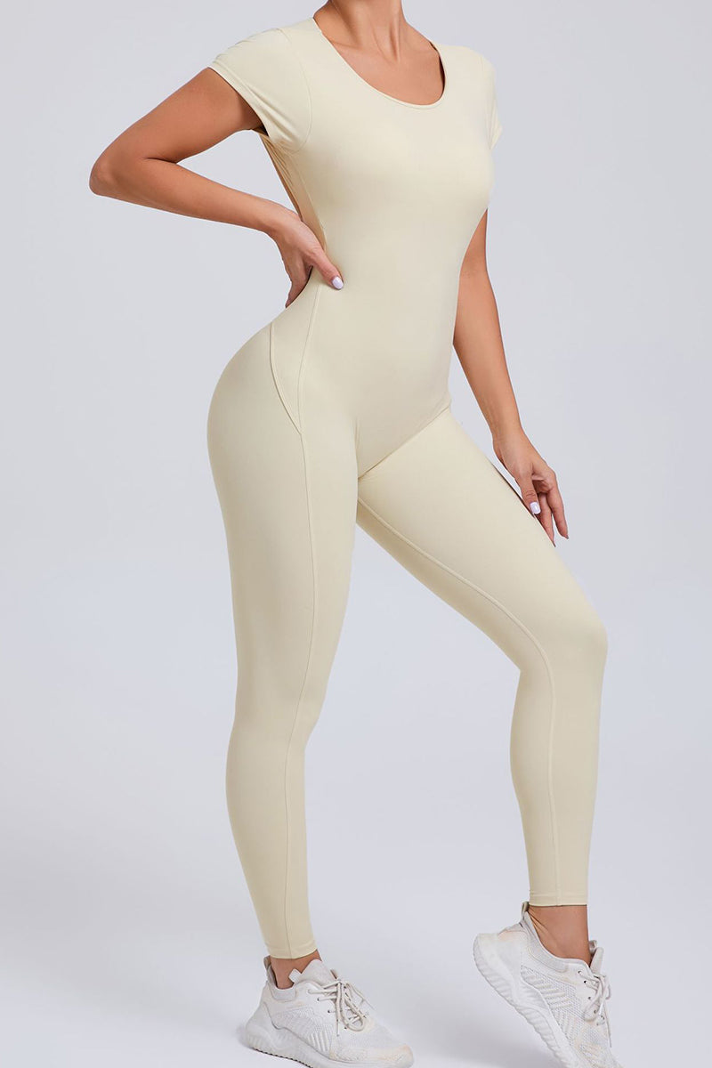 Women Short Sleeve Backless Tight One-Piece Quick Dry Hip Lifting Sports Fitness Yoga Bodysuit