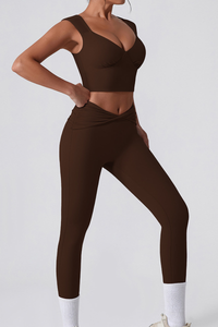 Women's Cropped Tank Top And Twist Cross Waist Leggings Set