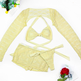 Women's Sexy Lace Hollow Halter Low Waist Bikini Set - 4pcs
