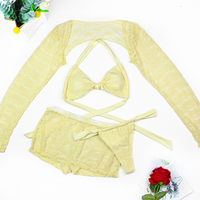 Women's Sexy Lace Hollow Halter Low Waist Bikini Set - 4pcs