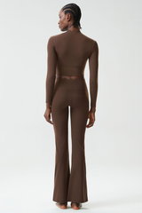 Women's Petal Long Sleeve Top And Flare Pants Two-Piece Set