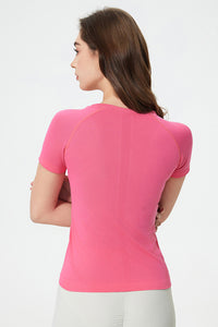 Women Seamless Round Neck Slim-Fit Quick-Dry Breathable Yoga Running T-Shirt