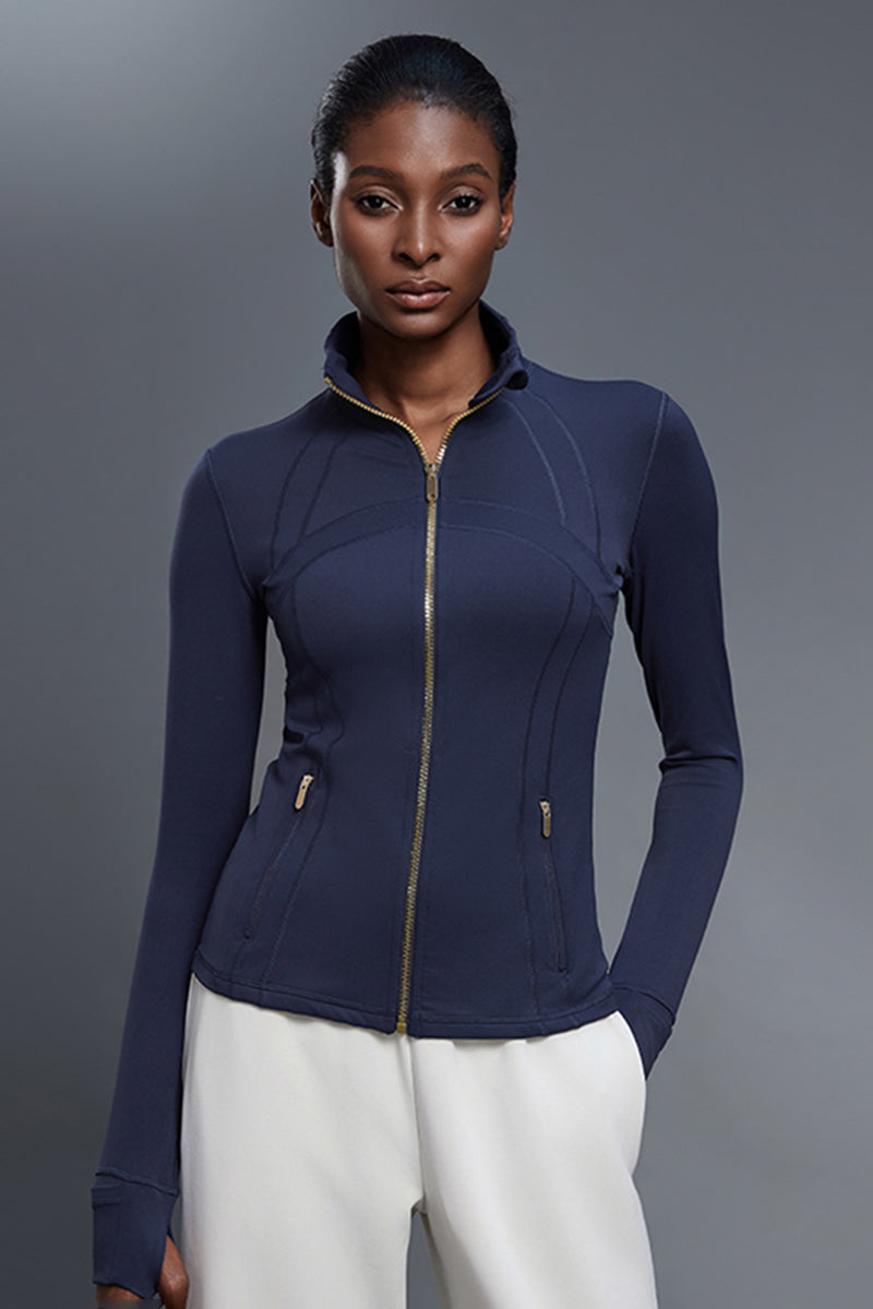 Women Stand-Collar Slim-Fit Zippered Yoga Running Workout Jacket