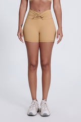 Women'S Pleated High-Waisted Hip Lift Yoga High-Stretch Skinny Shorts