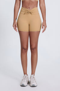 Women'S Pleated High-Waisted Hip Lift Yoga High-Stretch Skinny Shorts
