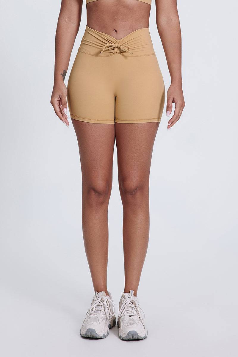 Women'S Pleated High-Waisted Hip Lift Yoga High-Stretch Skinny Shorts