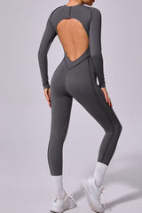 Women One-Piece Backless Skinny Long Sleeve Long Pants Exercise Yoga Bodysuit