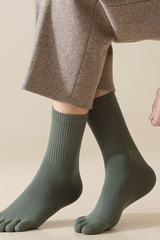 Men's Solid Color Toe Separator Cotton Crew Socks