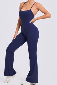 Women Adjustable Straps Flare Hollow Out Hip Lift Yoga Sports Fitness Bodysuit