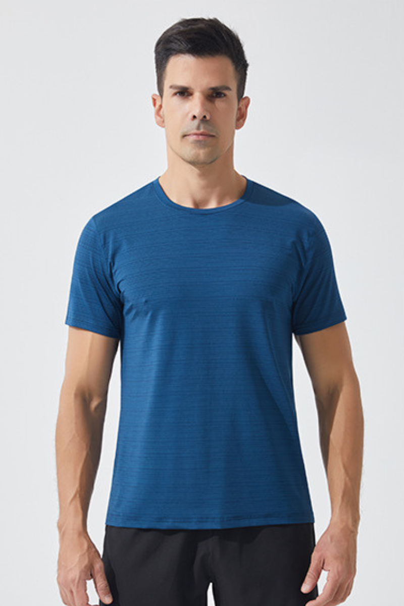 Men Stripe Quick Dry Athletic Short Sleeve T-Shirt