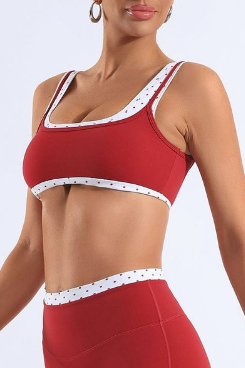 Women's Polka Dot Colorblock Two-Piece Look Wide Strap Bra