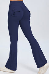 Women Button High Waist Wide Leg Peach Lift Hip Micro Pants Fitness Sports Quick Dry Yoga Pants