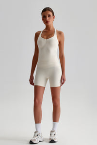 Women Solid Naked Sensation Yoga Set: High-Waisted Sculpting Shorts + Crisscross Back Support Bra