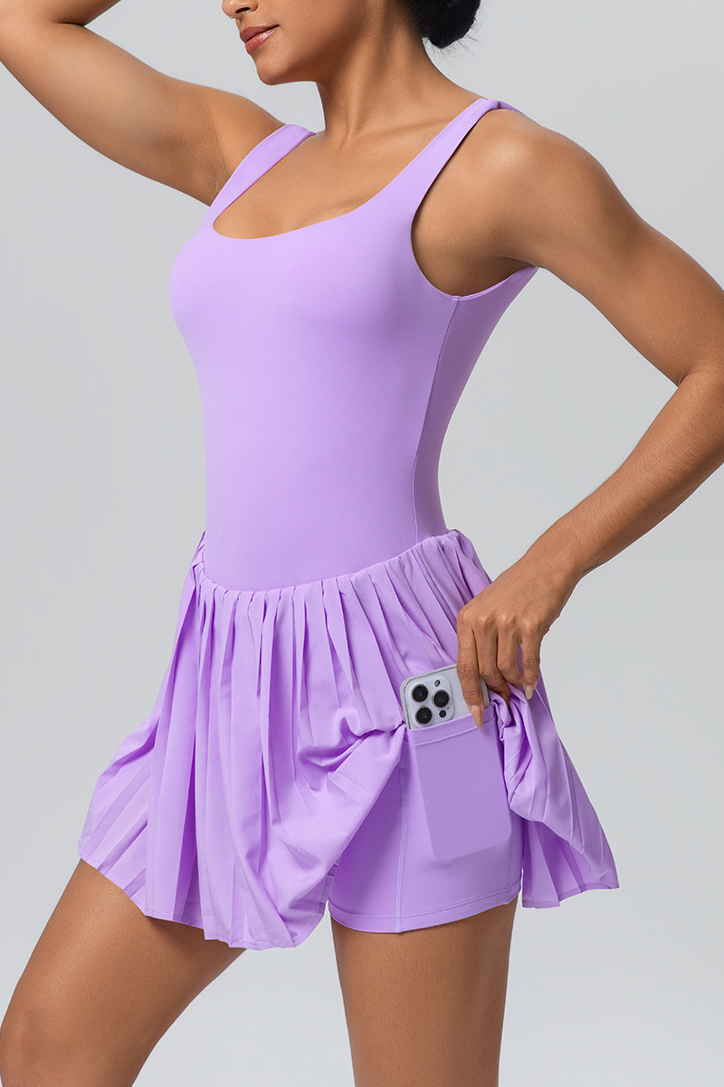 Women's Athletic U-back One-piece Pleated Dress