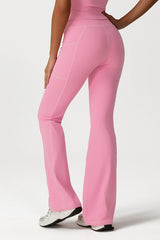 Women Cross Waist Flared Yoga Pants with Side Pocket