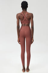 Women Wave Liquid Seamless High Stretch Midweight Yoga Set - Removable Cup Bra & Contoured Tights