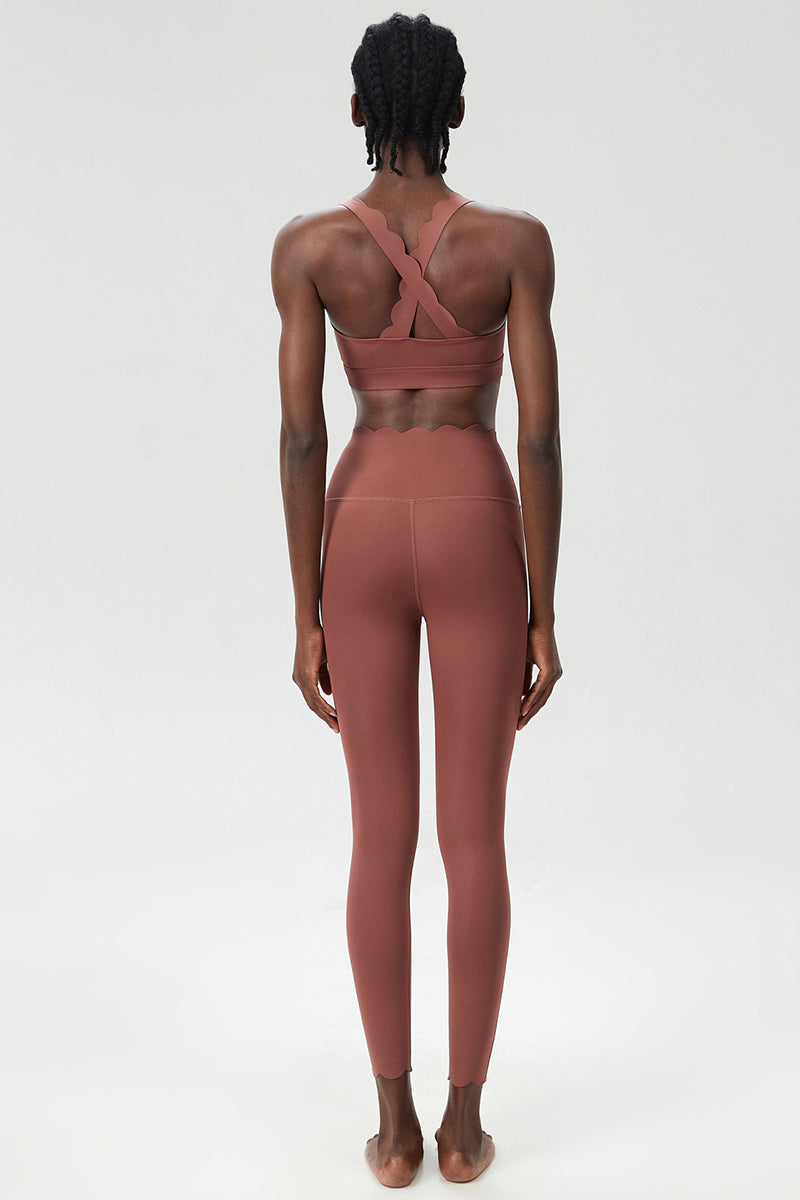 Women Wave Liquid Seamless High Stretch Midweight Yoga Set - Removable Cup Bra & Contoured Tights