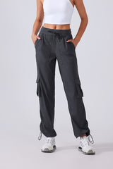 Women Lightweight Quick Dry Multi-Pocket Outdoor Running Sports Fitness Workwear Wide Leg Casual Pants