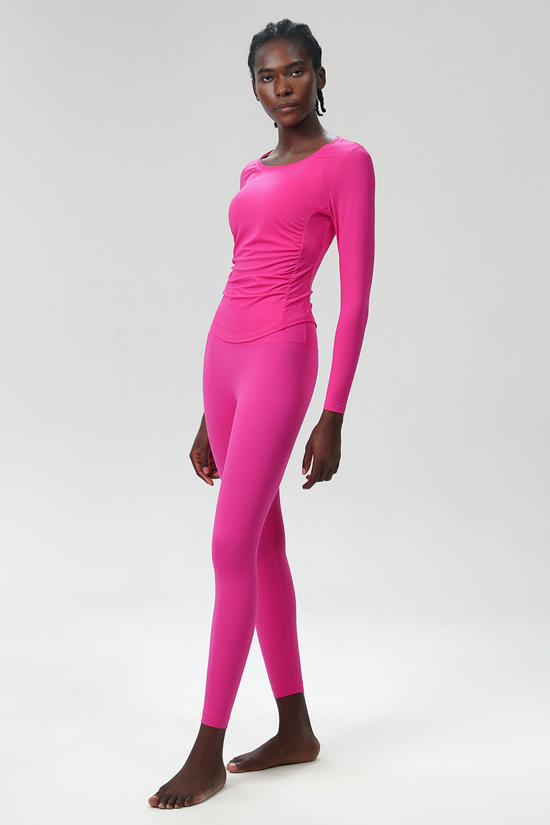 Women Plus-Size Lycra Naked-Feel High-Waisted Seamless Yoga Training Set: Side-Slit Top + Sculpting Leggings