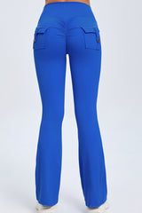 Women Button High Waist Wide Leg Peach Lift Hip Micro Pants Fitness Sports Quick Dry Yoga Pants