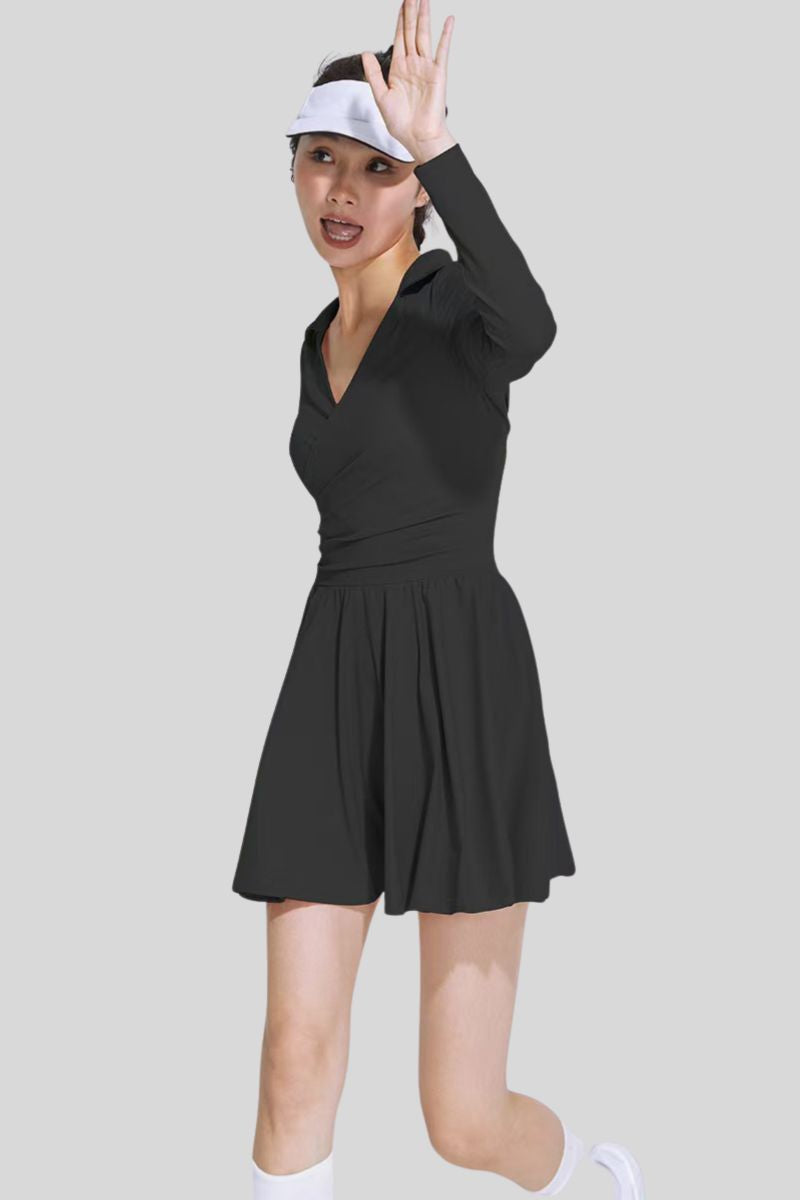 V-neck tennis sports skirt dance golf long sleeve dress