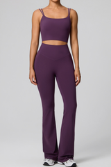 Women's Double Strap Twist Back Cami & Flare Yoga Pants Set