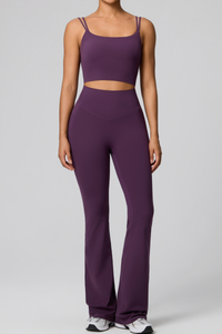 Women's Double Strap Twist Back Cami & Flare Yoga Pants Set
