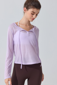 Women's Lightweight Sheer Drawstring Cropped Yoga T-shirts