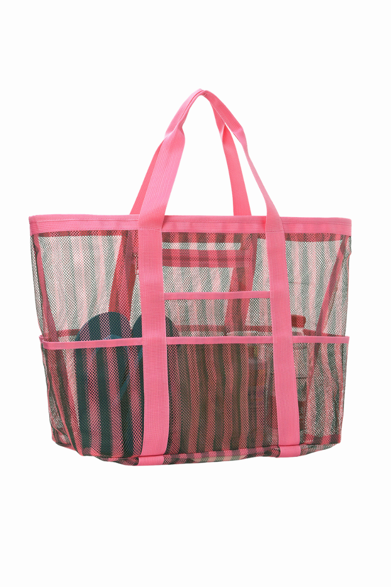 Women Summer Mesh Colorful Striped Large-Capacity Beach Bag