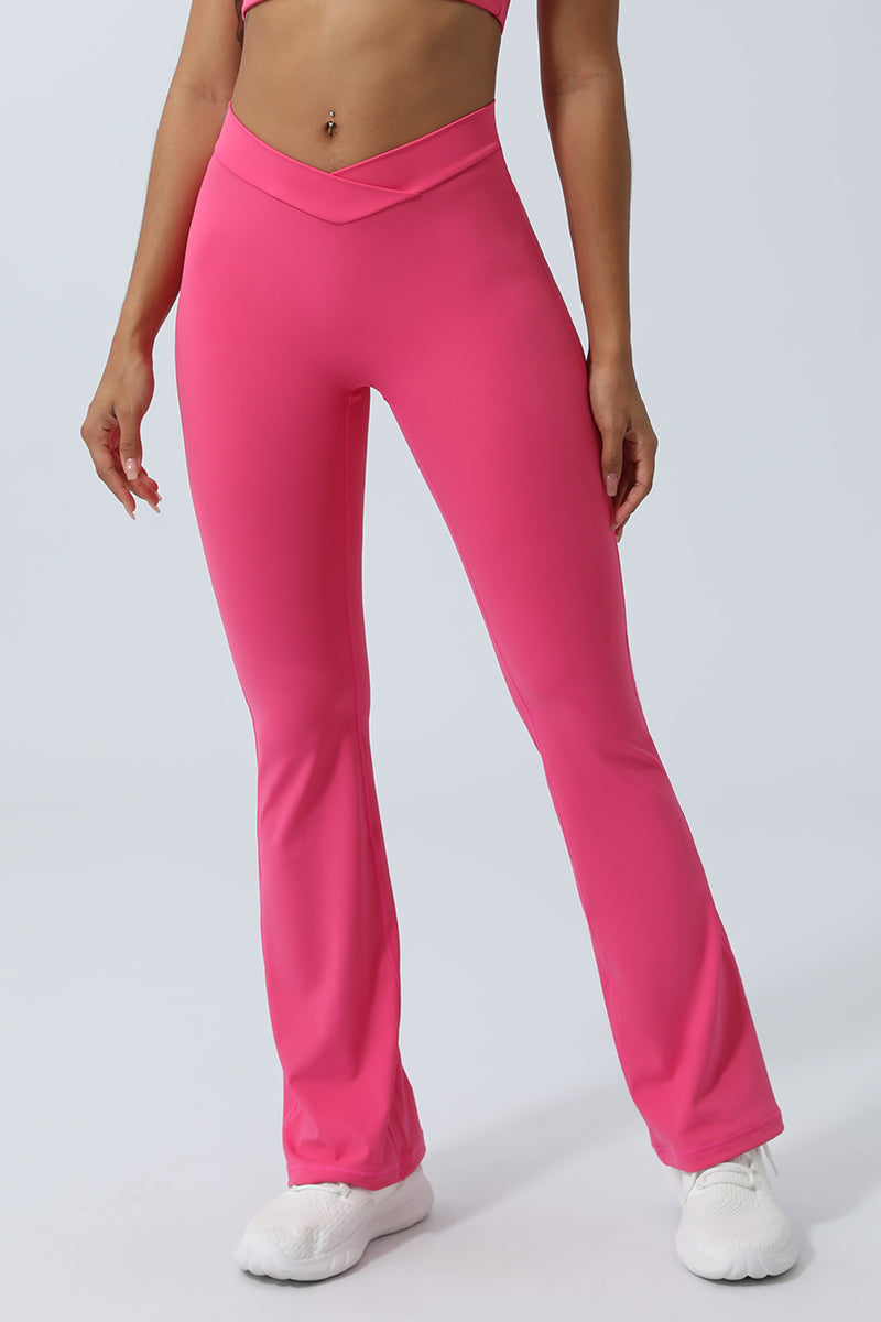 Women V Cross Waist Pleated Flare Yoga Pants