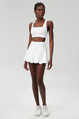 Women Wave Liquid Seamless Plus Size Quick-Dry Tennis Set - Scalloped Strappy Bra & A-Line Skirt