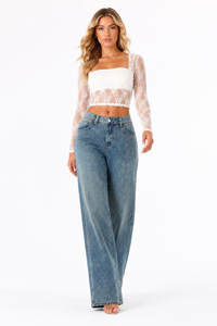 Women's High Waist Rhinestone Embellished Straight Leg Jeans