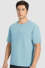Men Casual Short Sleeve Quick-Dry Breathable Elastic Fitness Running Round-Neck Solid Color T-Shirt