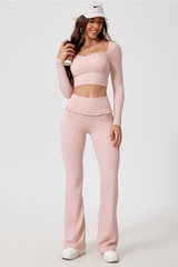 Women's Sport Set:Long Sleeved Cropped Top And Flared Pants