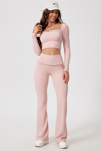 Women's Sport Set:Long Sleeved Cropped Top And Flared Pants