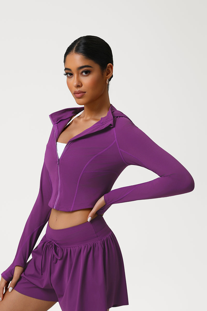 Women Slim Fit Hooded Quick-Dry Breathable Outdoor Training Jacket
