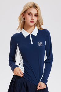 Women’s Color-Block Half-Zipper Polo Long-Sleeve Top