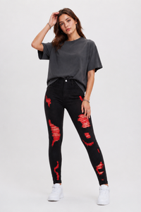 Women's Unique High Waist Distressed Skinny Jeans