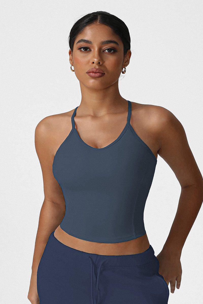 Women Slim Fit Cross Back Yoga Sports Vest High Elastic Workout Tank Top