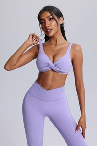 Women's Twisted Sports Bra & Cross-Waist Flare Pants Set