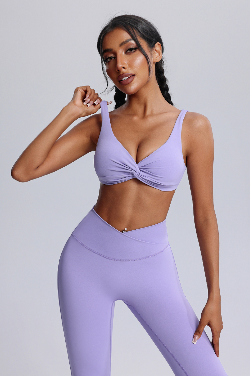 Women's Twisted Sports Bra & Cross-Waist Flare Pants Set