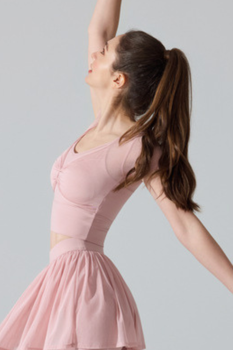 Women’s Faux Two-Piece Mesh Cropped T-shirt