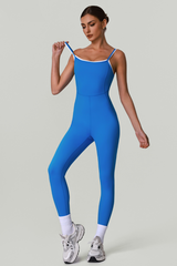 Women's Color-Block Adjustable Thin Strap Workout Jumpsuit