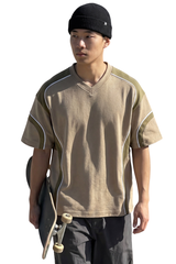 Men's 100% Cotton Color-Block V-Neck Short-Sleeve T-Shirt