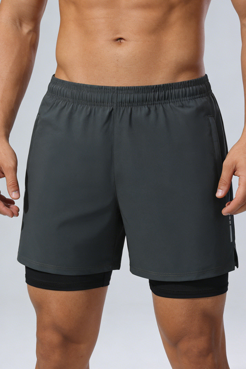 Men's Two Fake Fitness Training Shorts with Built-in Liner