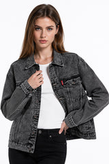 Women's Fall Vintage Grey Acid Washed Denim Jacket