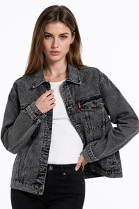 Women's Fall Vintage Grey Acid Washed Denim Jacket