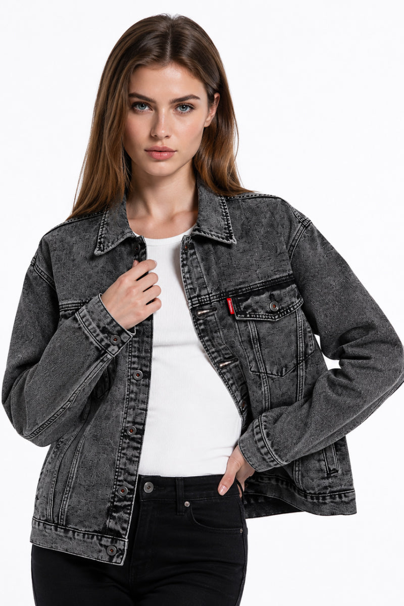 Women's Fall Vintage Grey Acid Washed Denim Jacket